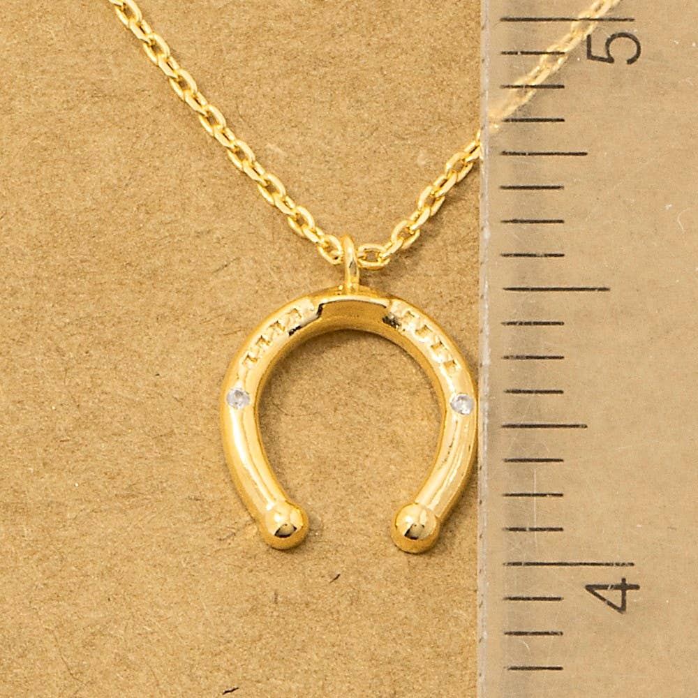 Gold Dipped Cz Western Horse Shoe Necklace
