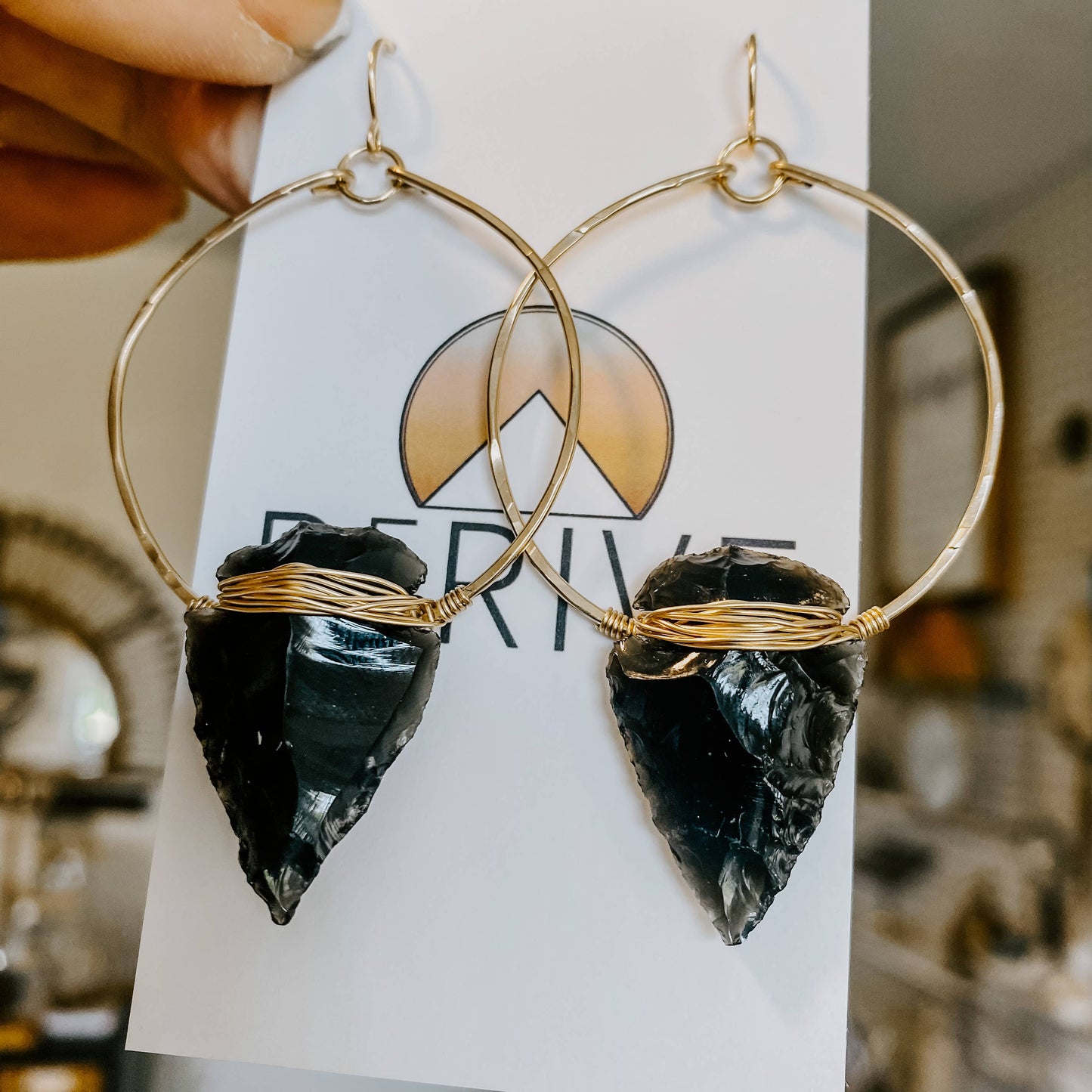 Nala Obsidian Arrowhead Hoops: Sterling Sliver