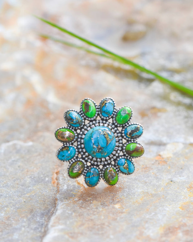 Silver Celestial Bloom Turquoise Ring