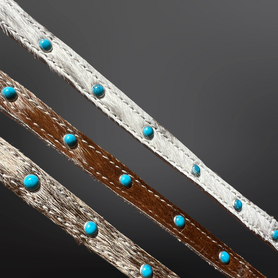 Western Cowhide Leather Turquoise Beaded Hat Band
