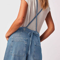 String Tie Wide Leg Denim Jumpsuit