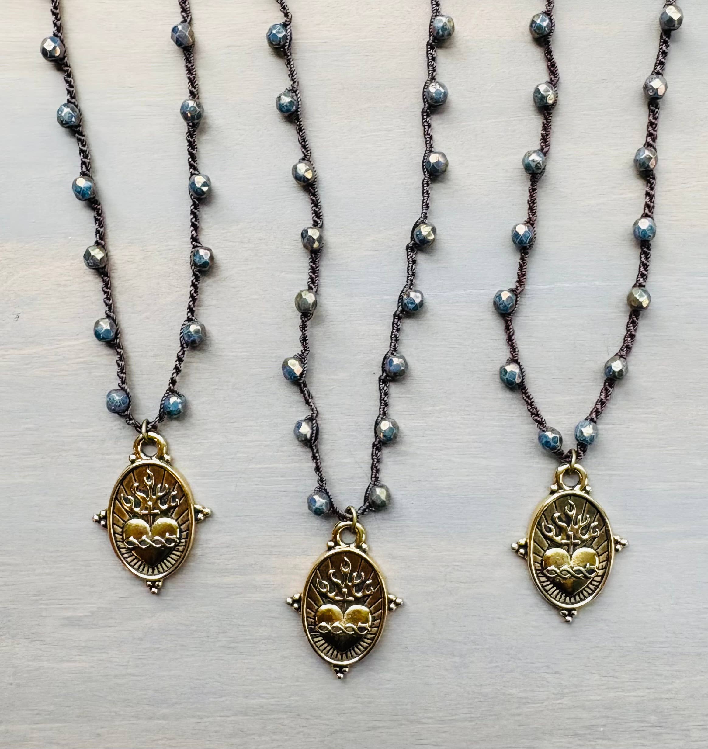 Sacred Heart Midnight Dream Crocheted Crystal Necklace