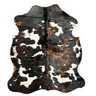 Large Tricolor Cowhide Rug 5x 5.8 ft