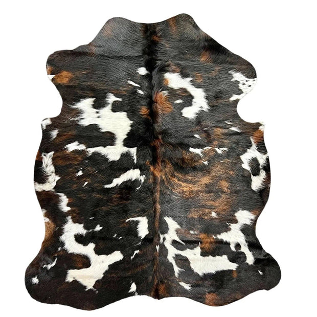 Large Tricolor Cowhide Rug 5x 5.8 ft