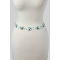 Flower & Turquoise Concho Belt, Gold