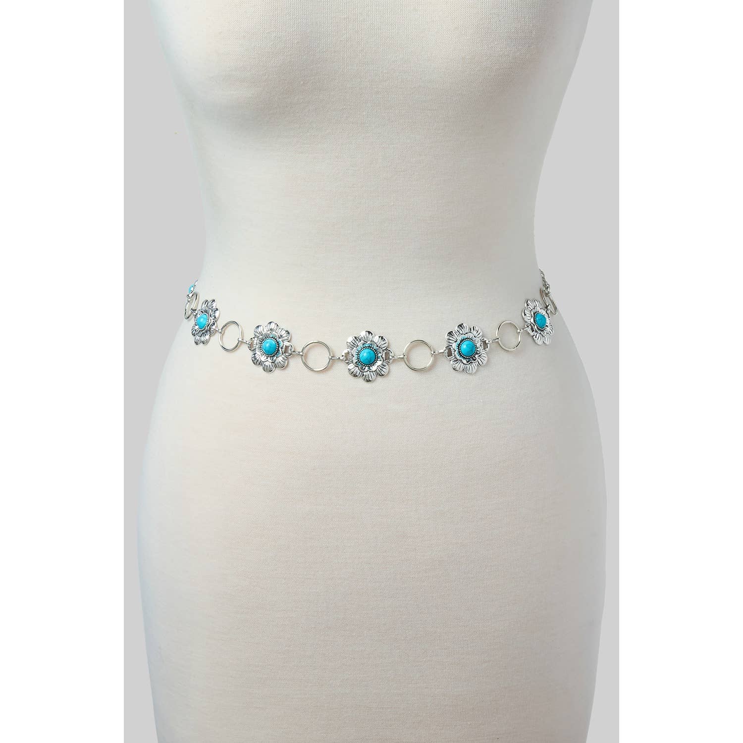 Flower & Turquoise Concho Belt, Gold