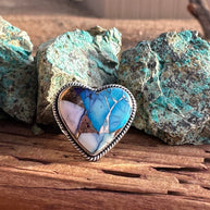 Beautiful Handmade Purple Kingman Dahlia Heart Sterling Silver Adjustable Ring