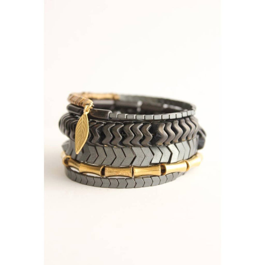 Black stone and hematite wrap bracelet