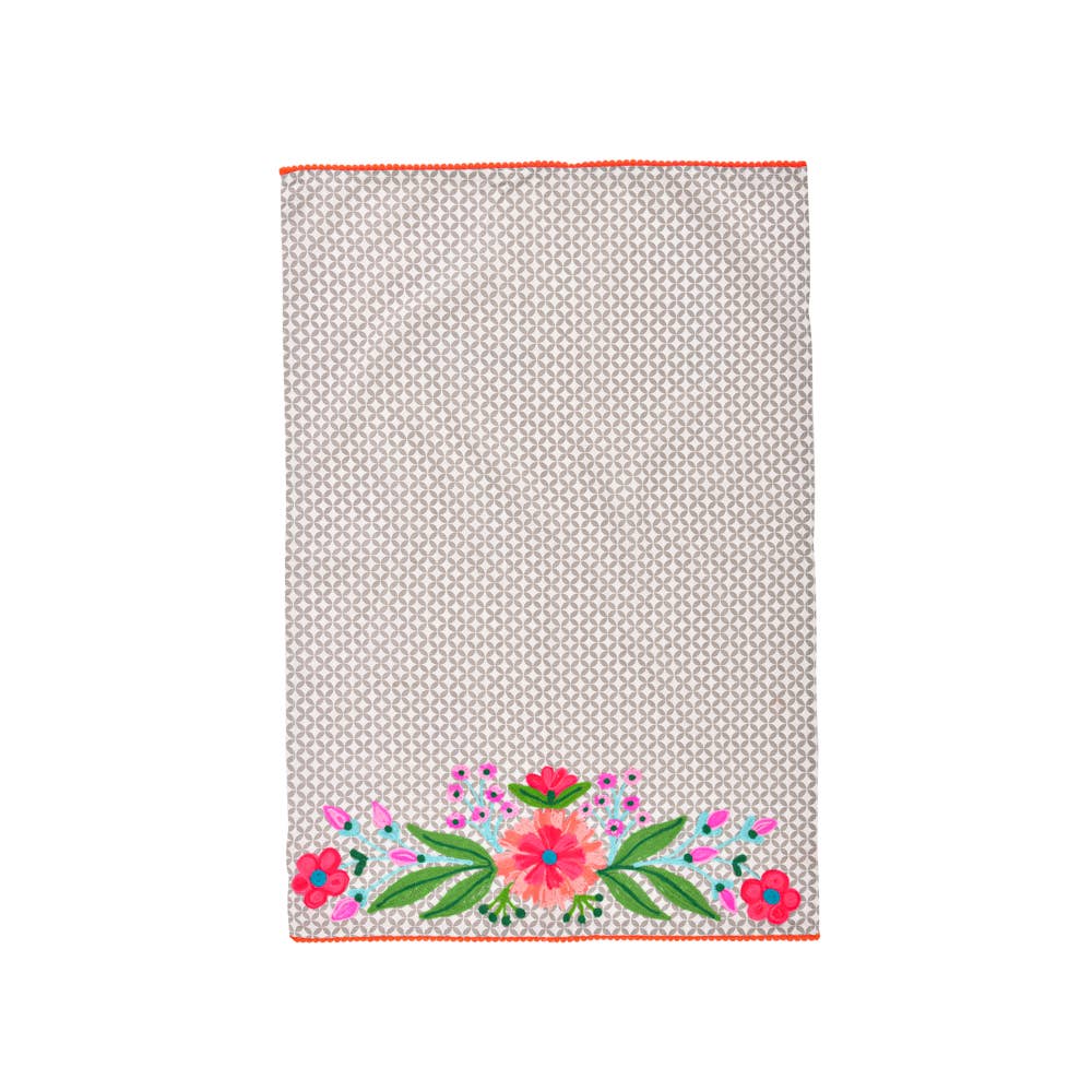 Floral Embroidered Tea Towel