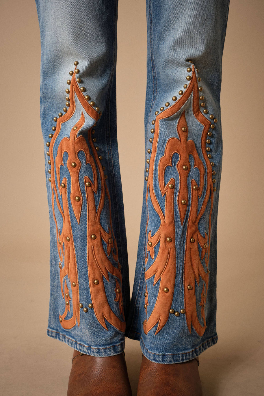 Western Suede Detail Bootcut Jeans