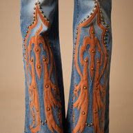 Western Suede Detail Bootcut Jeans