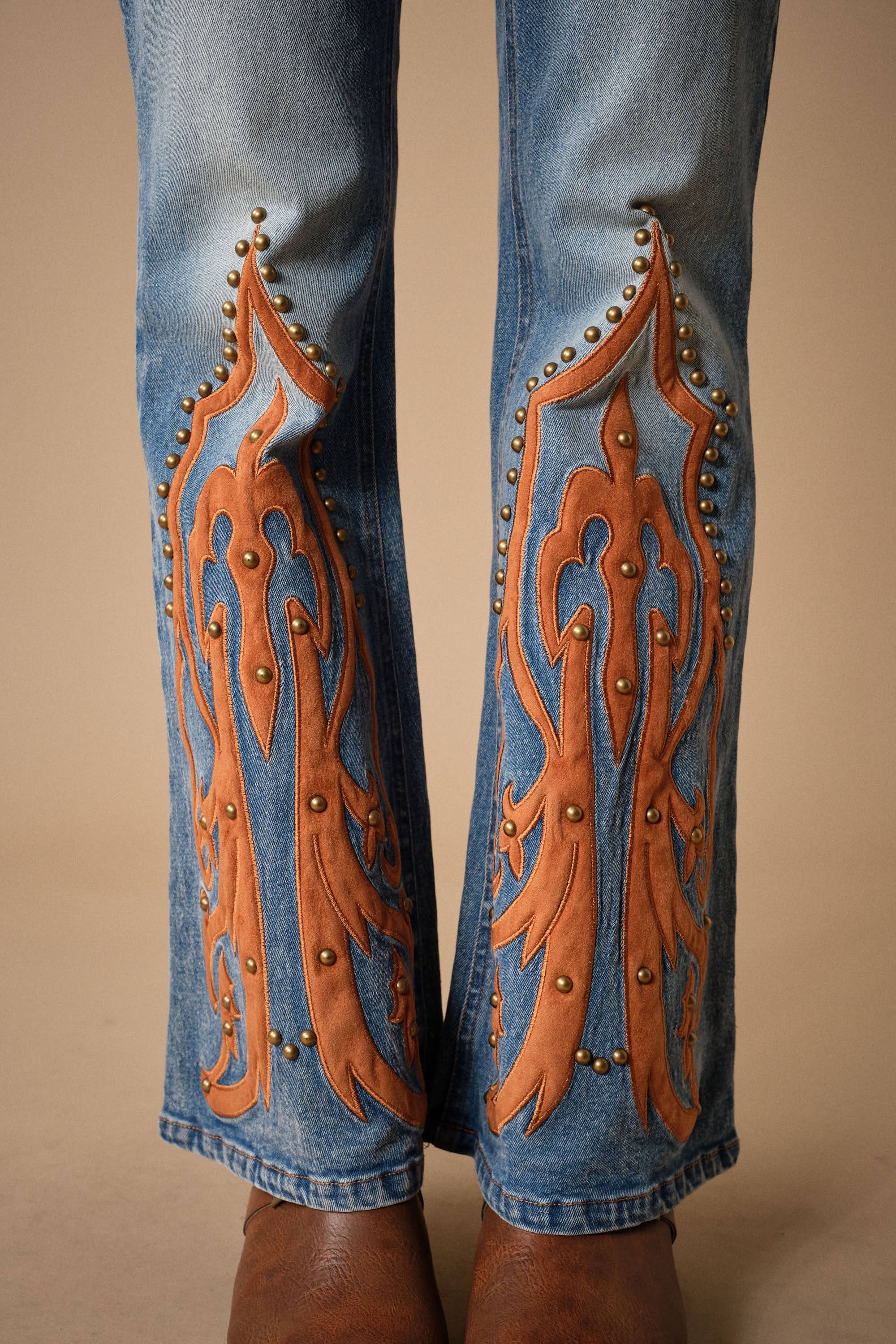 Western Suede Detail Bootcut Jeans