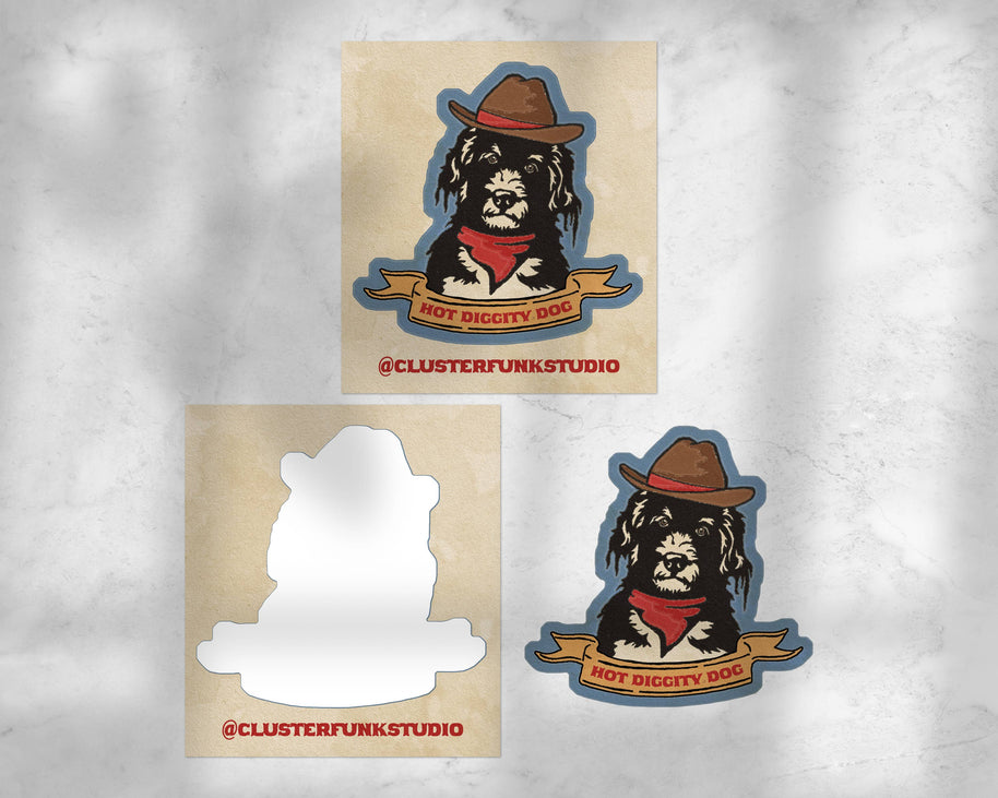 Hot Diggity Dog- Dog Cowboy Sticker: Matte