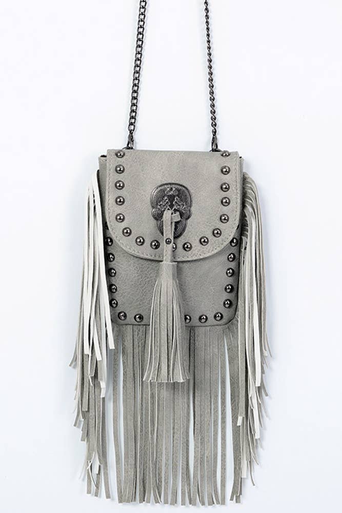 Rivet and Tassel Crossbody Messenger Bag