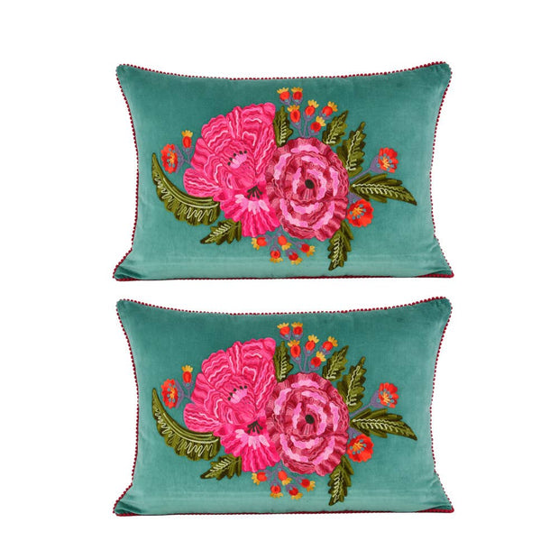 Green Velvet Floral Pillow