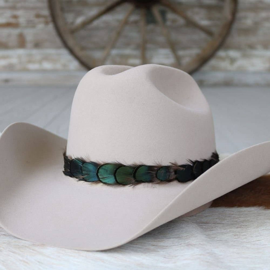 Iridescent Green Feather Hat Band - Ridge