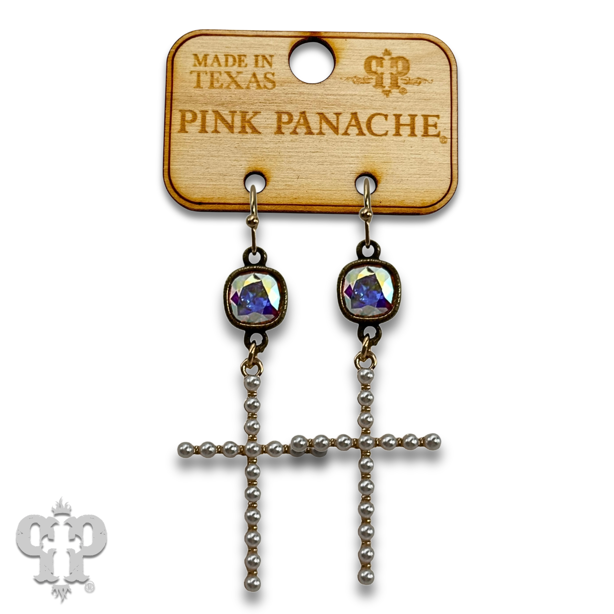 Pearl cross earring with European crystals