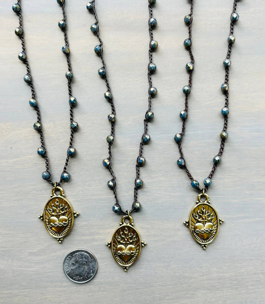 Sacred Heart Midnight Dream Crocheted Crystal Necklace