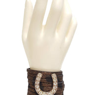 Leather Cuff In Leopard Spots with Horseshoe