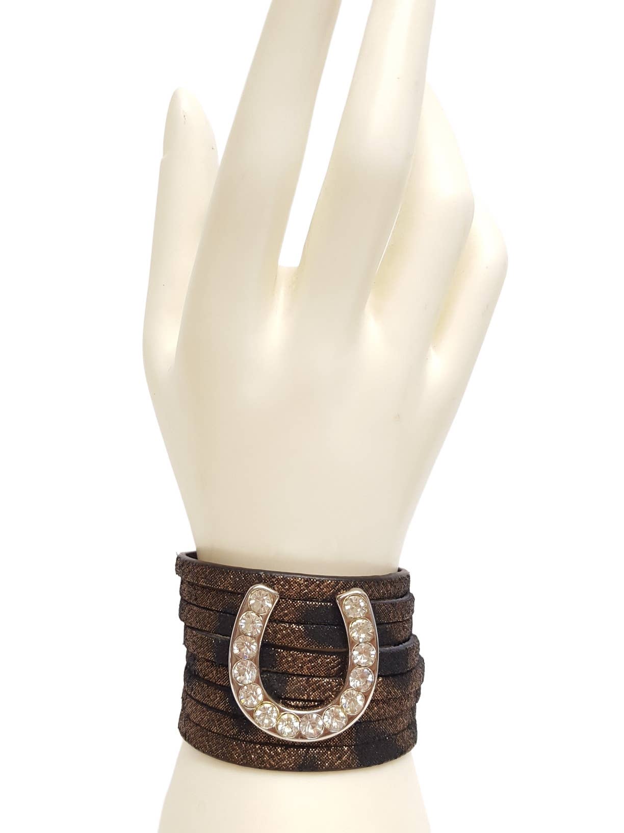 Leather Cuff In Leopard Spots with Horseshoe