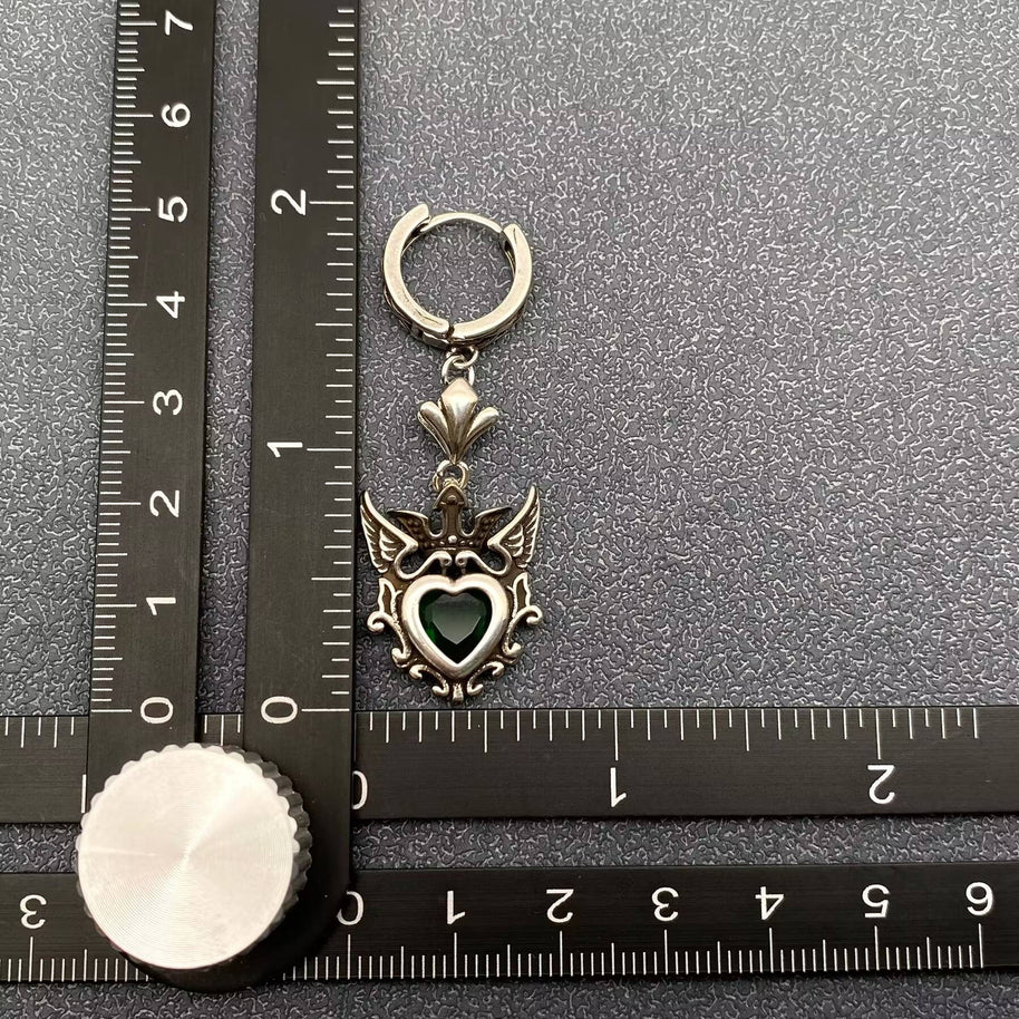 Gothic Crown Heart Charm Huggie Earrings Silver Plated