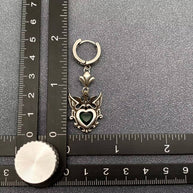 Gothic Crown Heart Charm Huggie Earrings Silver Plated