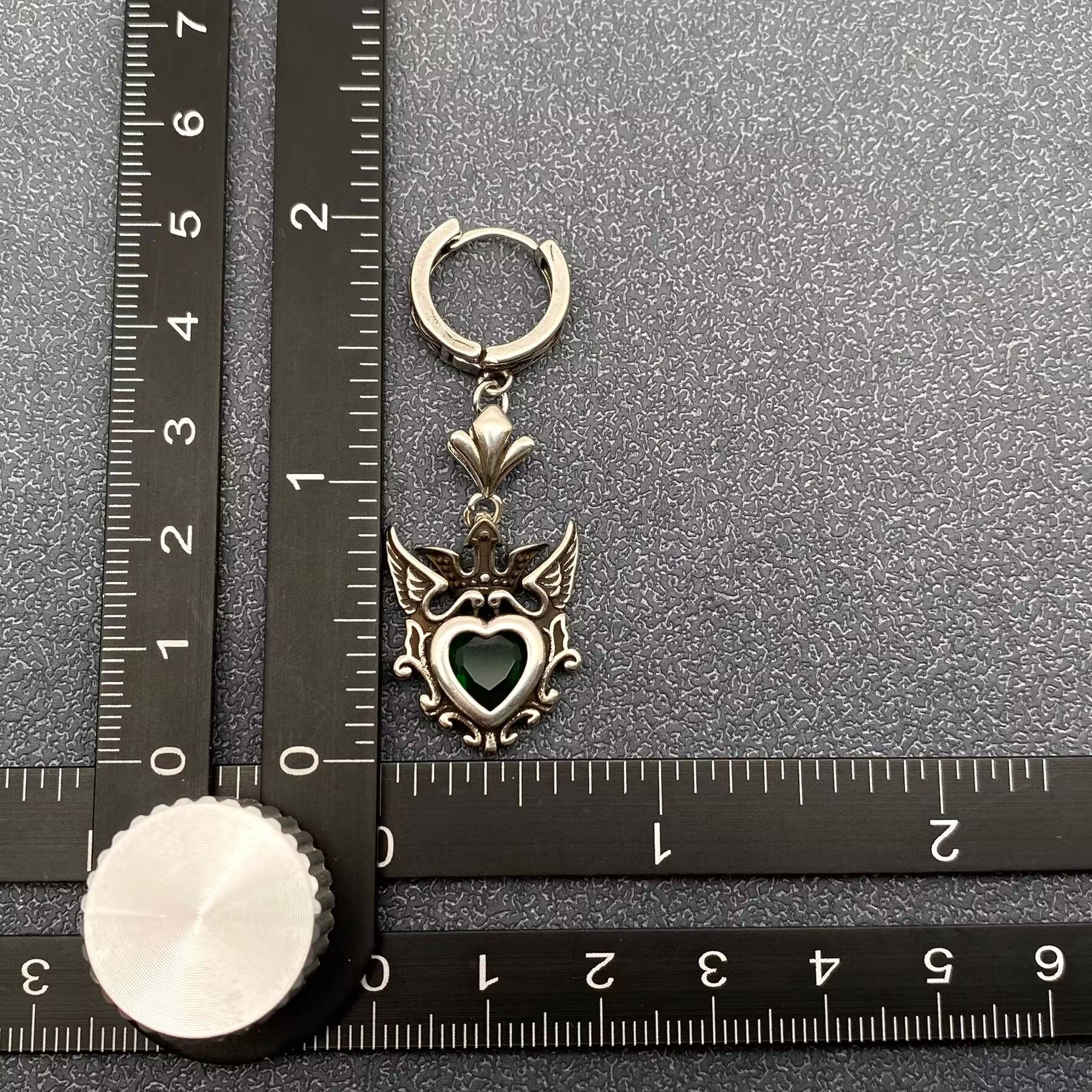 Gothic Crown Heart Charm Huggie Earrings Silver Plated