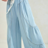 Chambray Denim Wide Palazzo Pants
