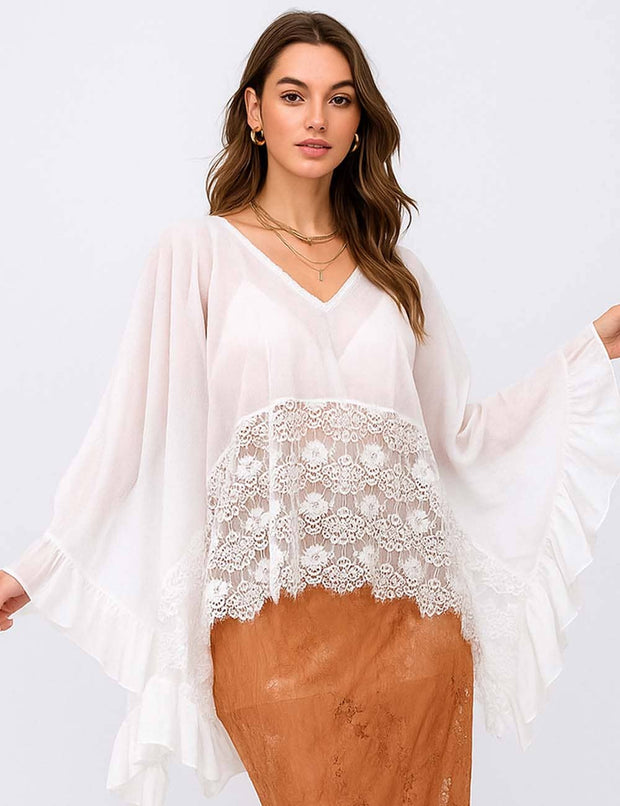 Floral Embroidery Mesh Blouse