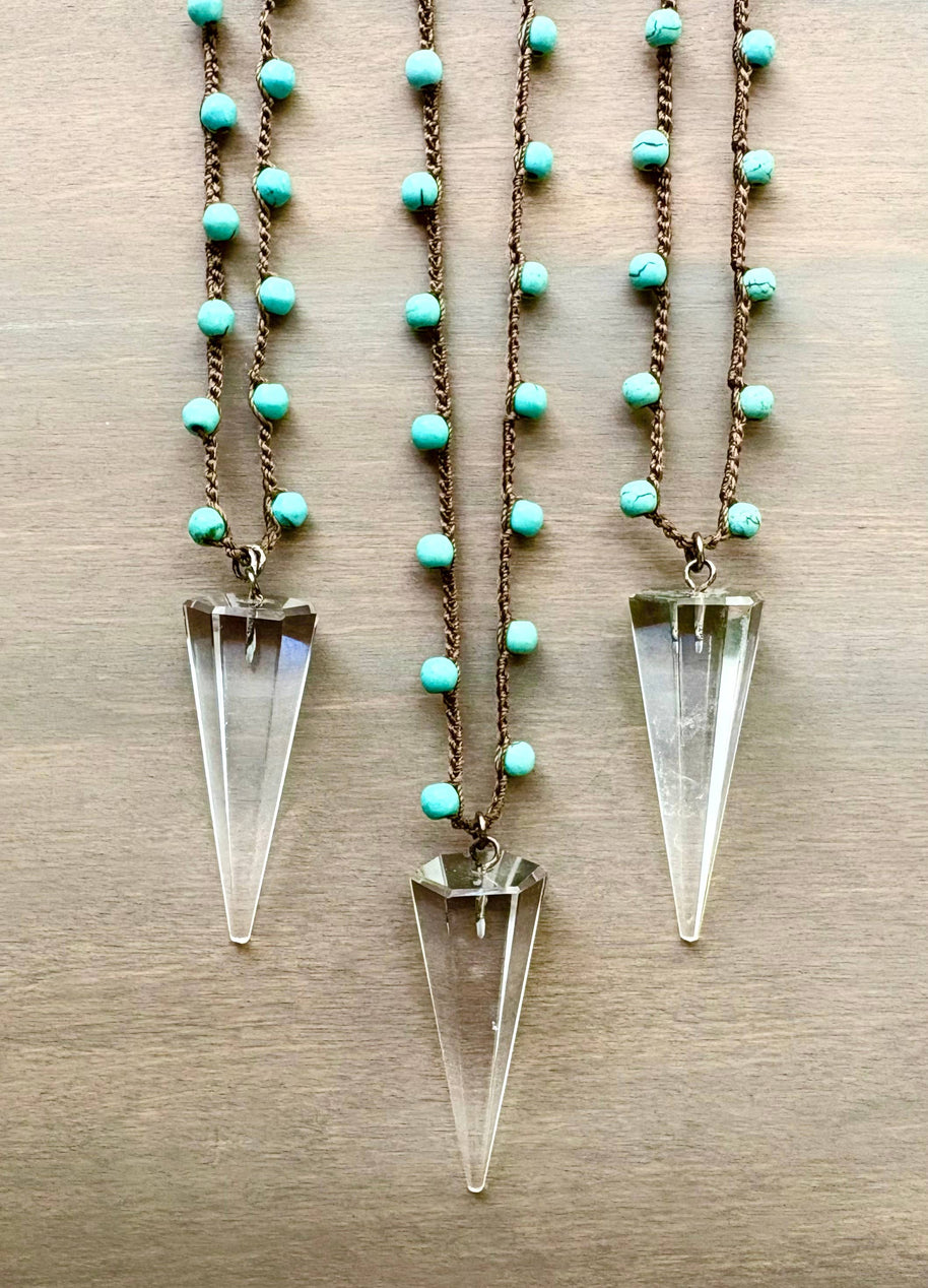 Turquoise And Quartz Arrow Crocheted Layering Necklace