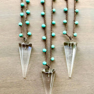 Turquoise And Quartz Arrow Crocheted Layering Necklace
