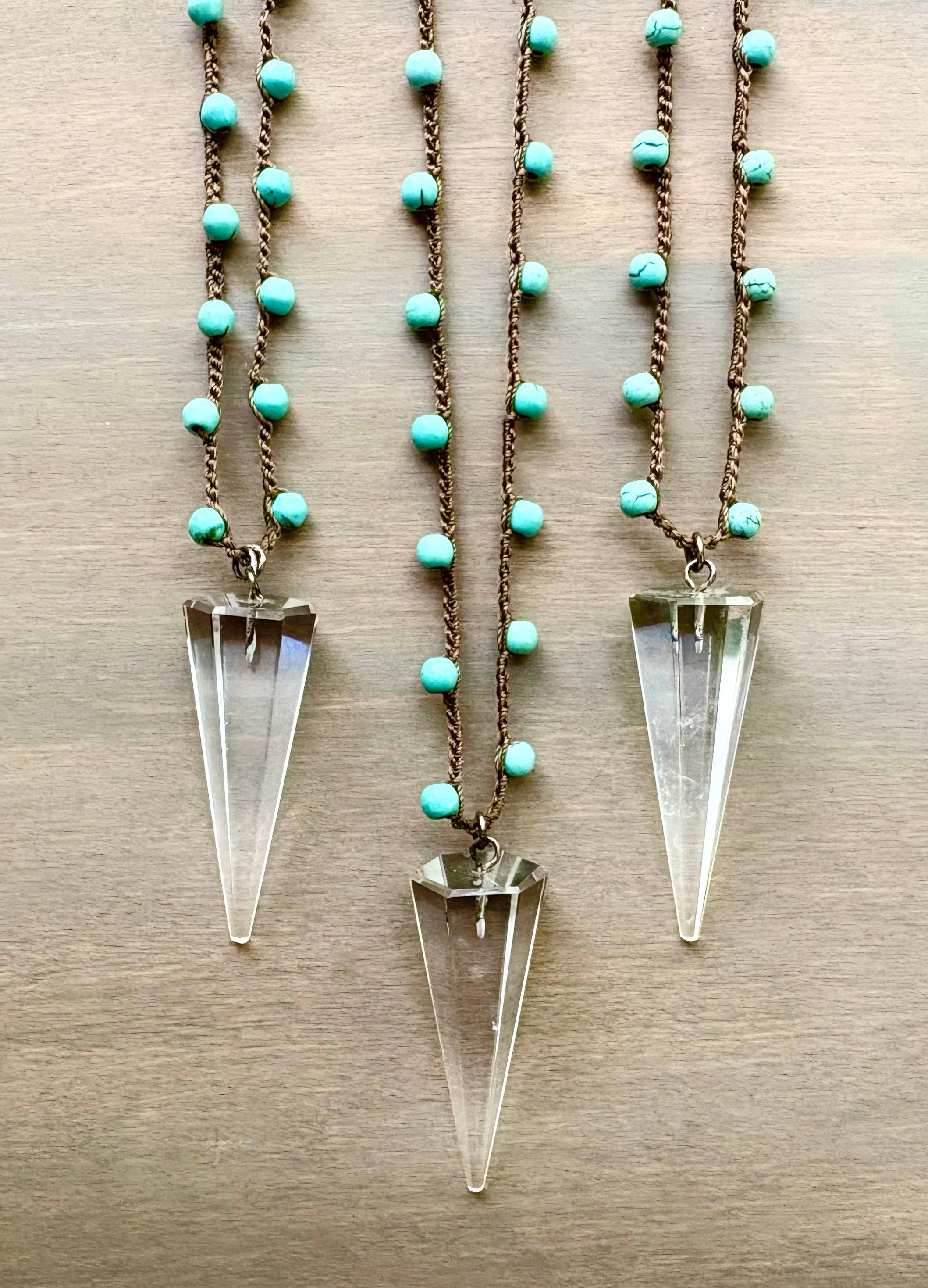 Turquoise And Quartz Arrow Crocheted Layering Necklace
