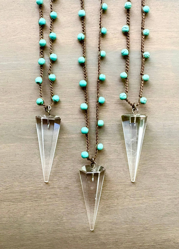 Turquoise And Quartz Arrow Crocheted Layering Necklace