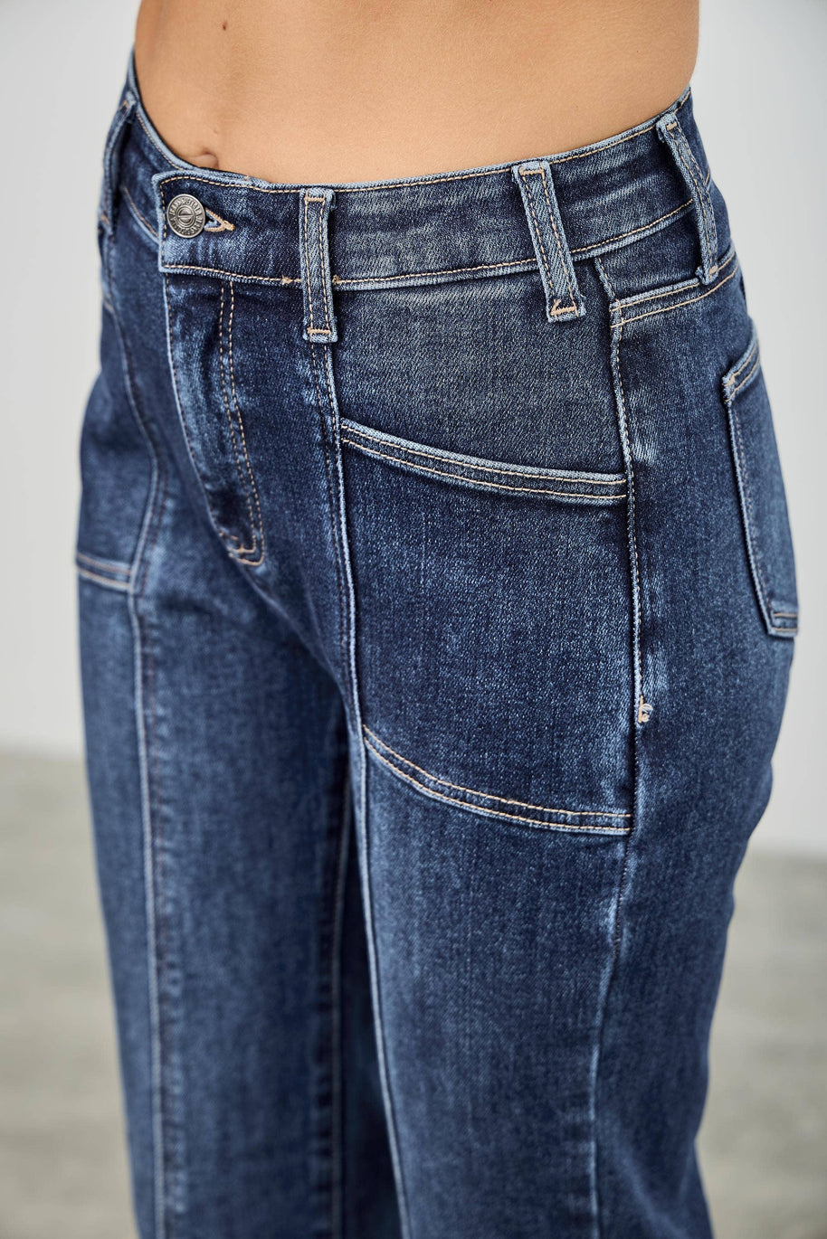 High-Rise Boot Cut Jeans Seam Detail