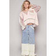 V-Neck Floral Patch Hooded Top