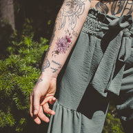Tiny Intentions Be Here Now Dahlia Tattoo