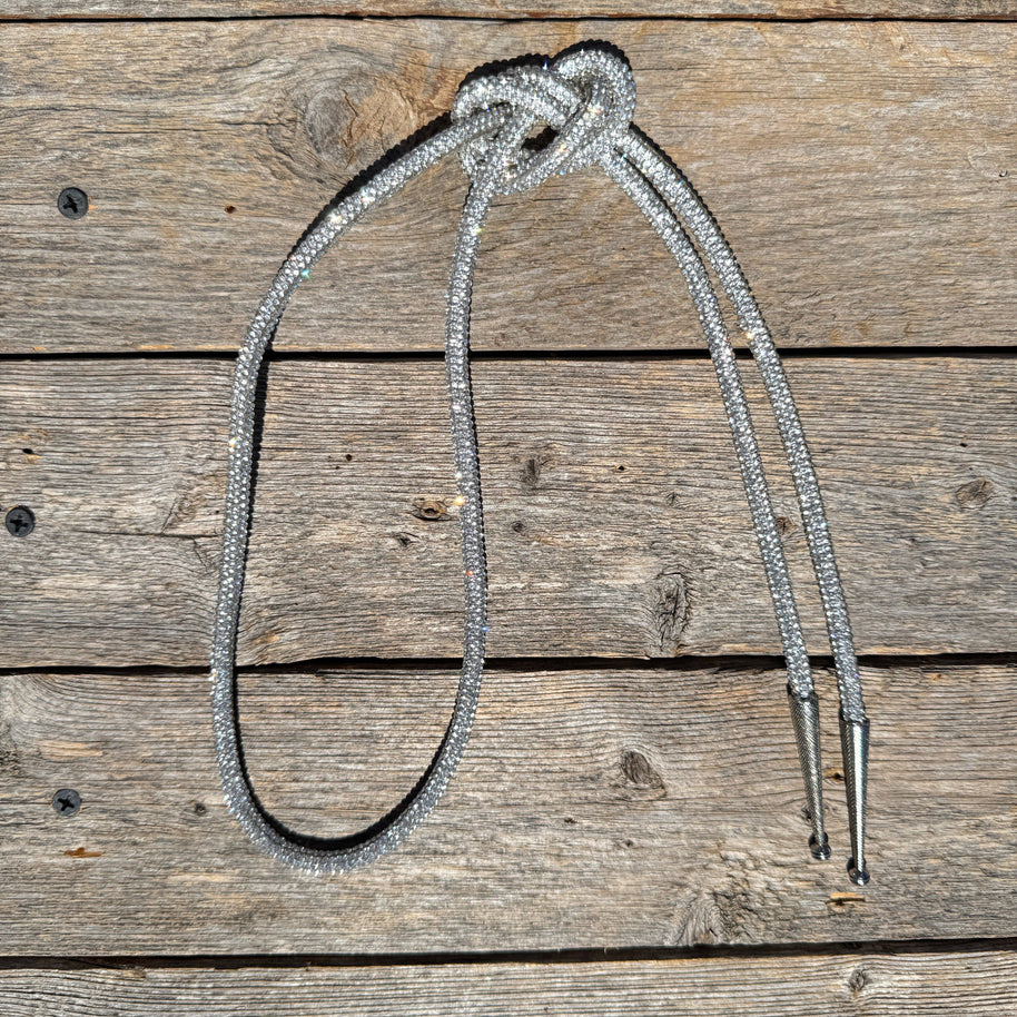 Clear Rhinestone Bolo, Turquoise Slide