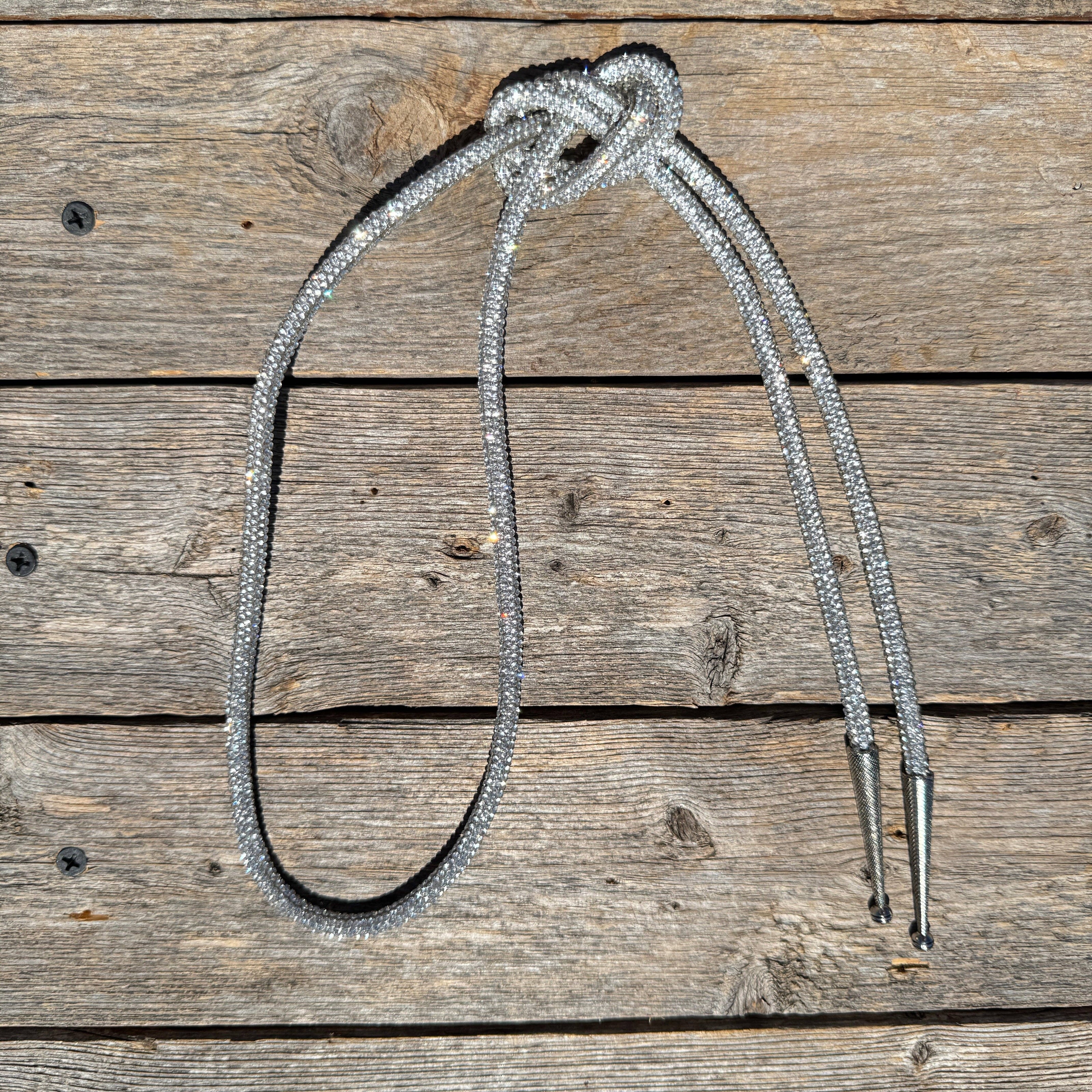 Clear Rhinestone Bolo, Turquoise Slide