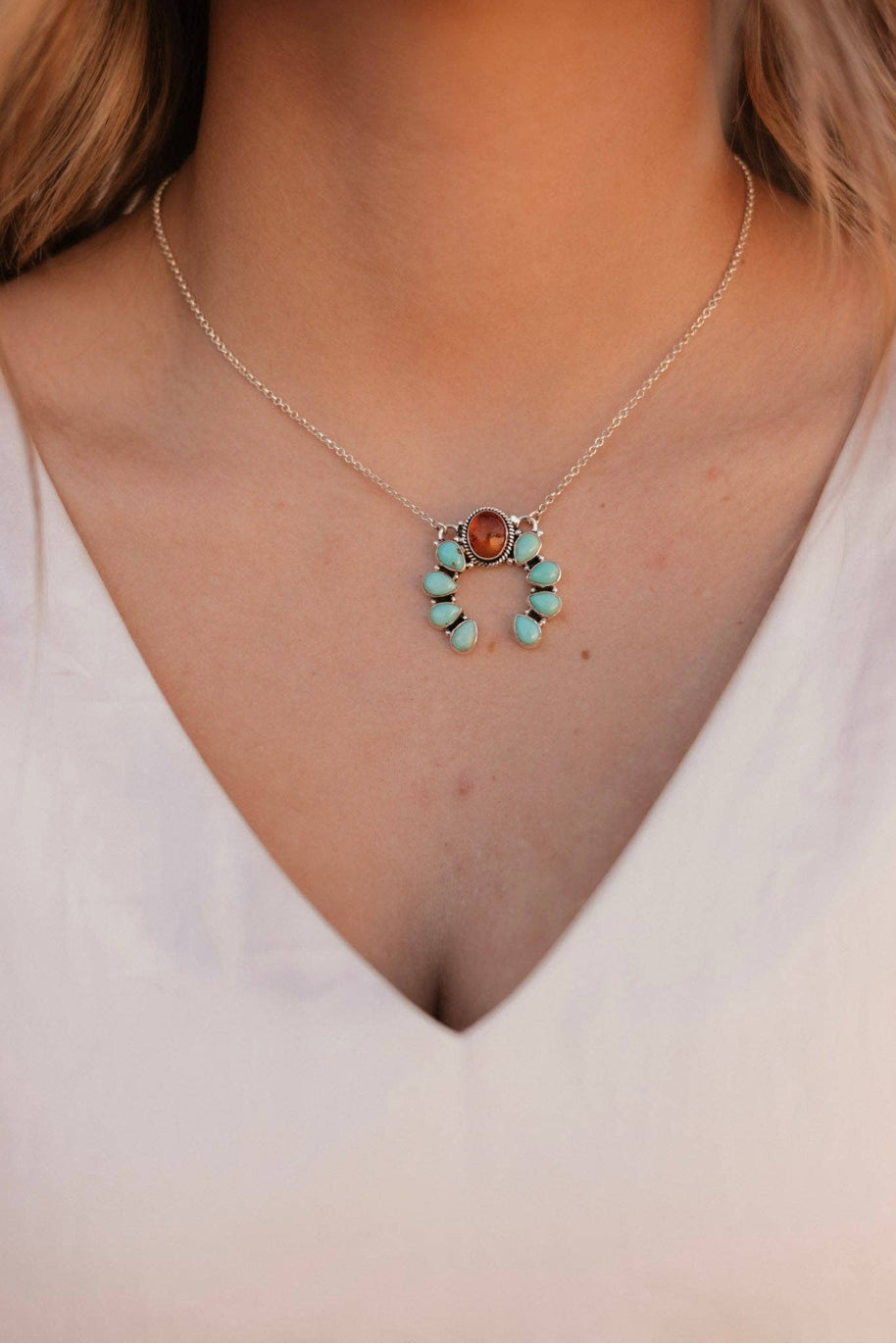 Amber & Turquoise Horseshoe Necklace