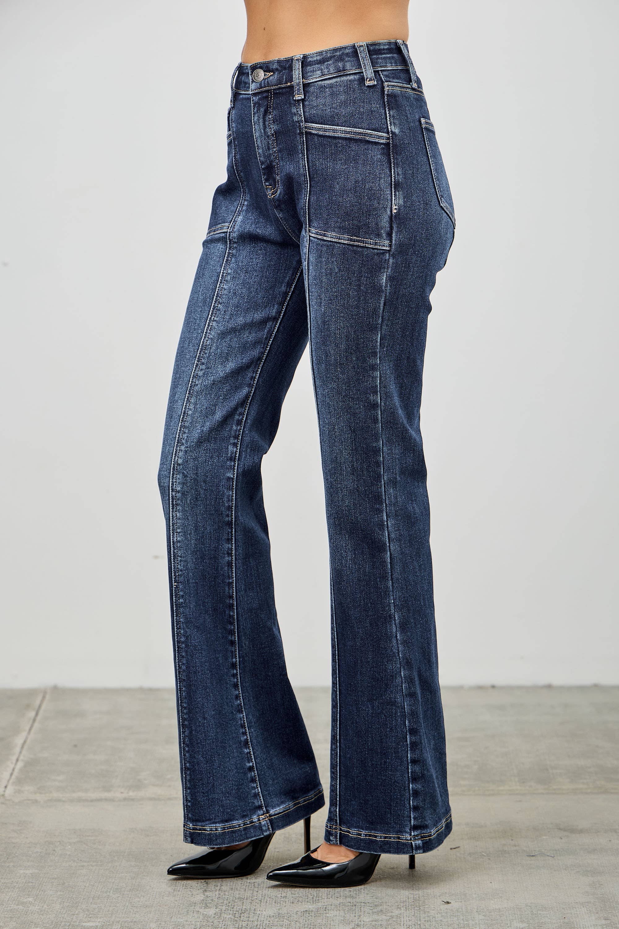 High-Rise Boot Cut Jeans Seam Detail