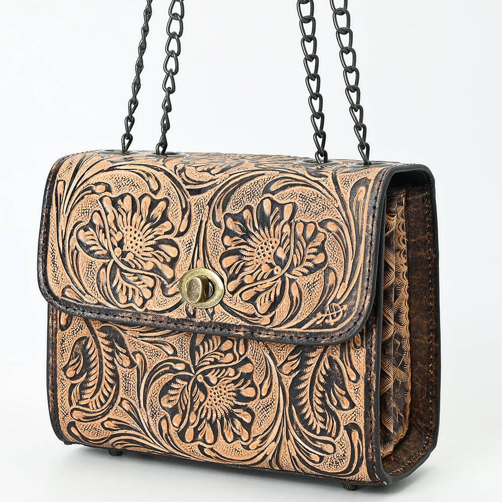 Tooled Leather Purse with Chain