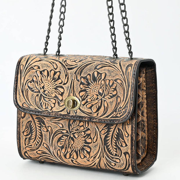 Tooled Leather Purse with Chain