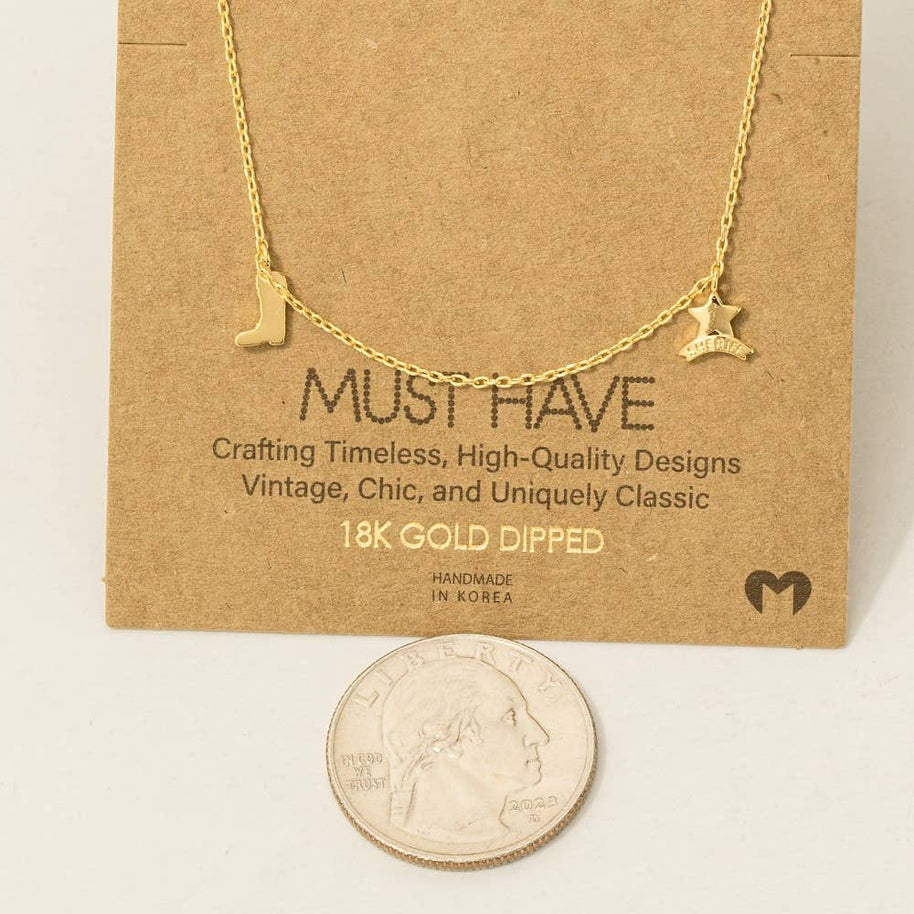 Gold Dipped Cowboy Theme Charms Chain Necklace