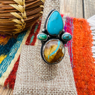 Handcrafted Multi Turquoise & Sterling Silver Adjustable Ring by Travis Jim