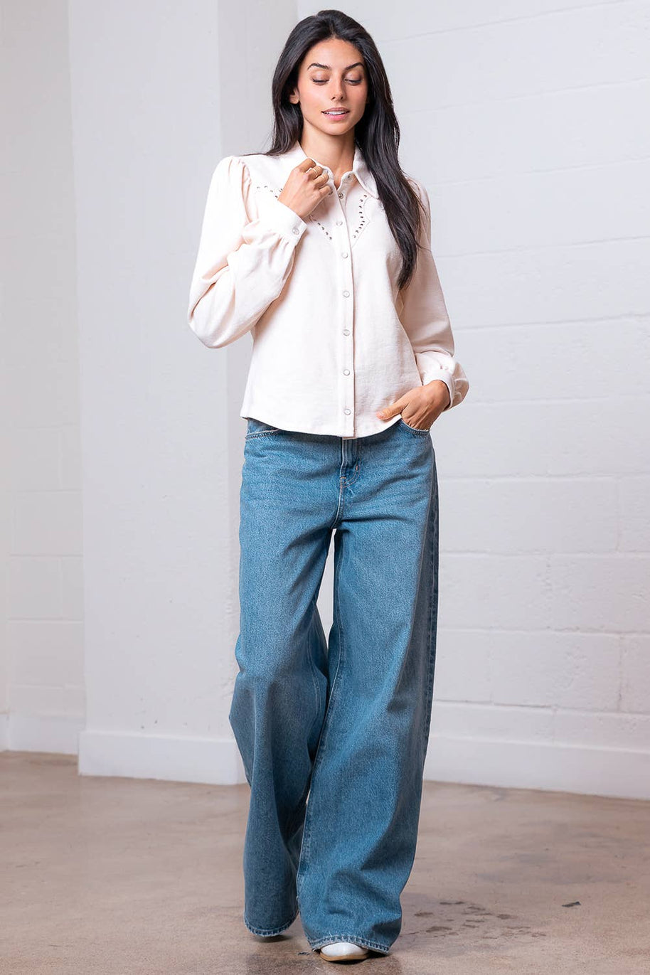 White Button Down with Embroidery