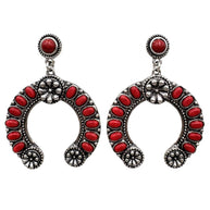 Western Flower Cabochon Horseshoe Earrings