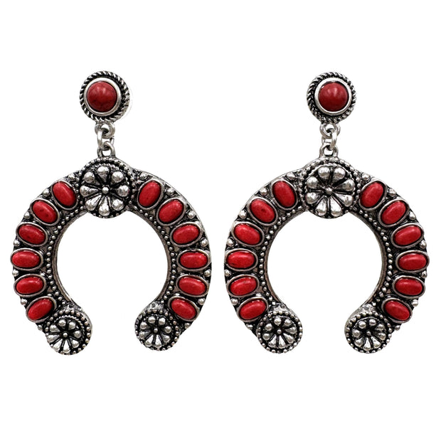 Western Flower Cabochon Horseshoe Earrings