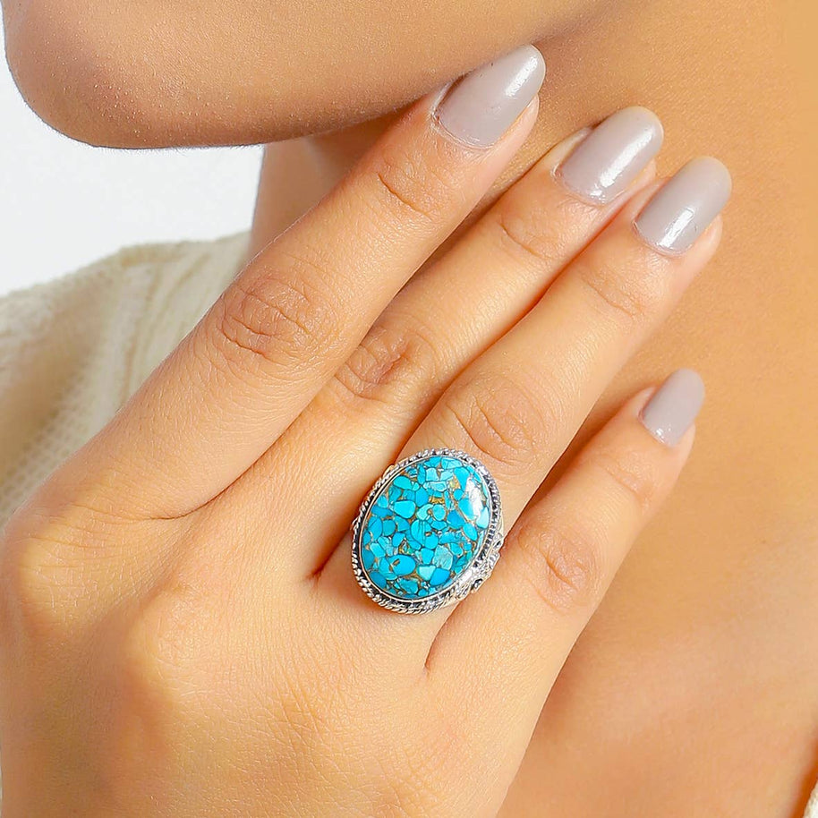 Blue Copper Turquoise Solitaire Ring