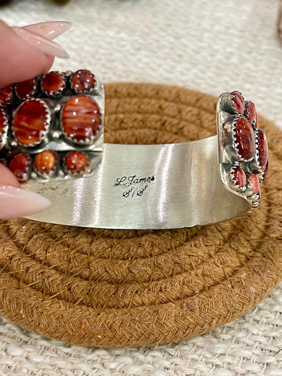 Beautiful Handmade Sterling Silver & Orange Spiny Cluster Cuff Bracelet