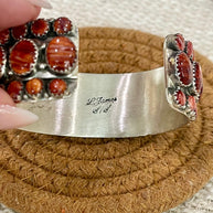 Beautiful Handmade Sterling Silver & Orange Spiny Cluster Cuff Bracelet